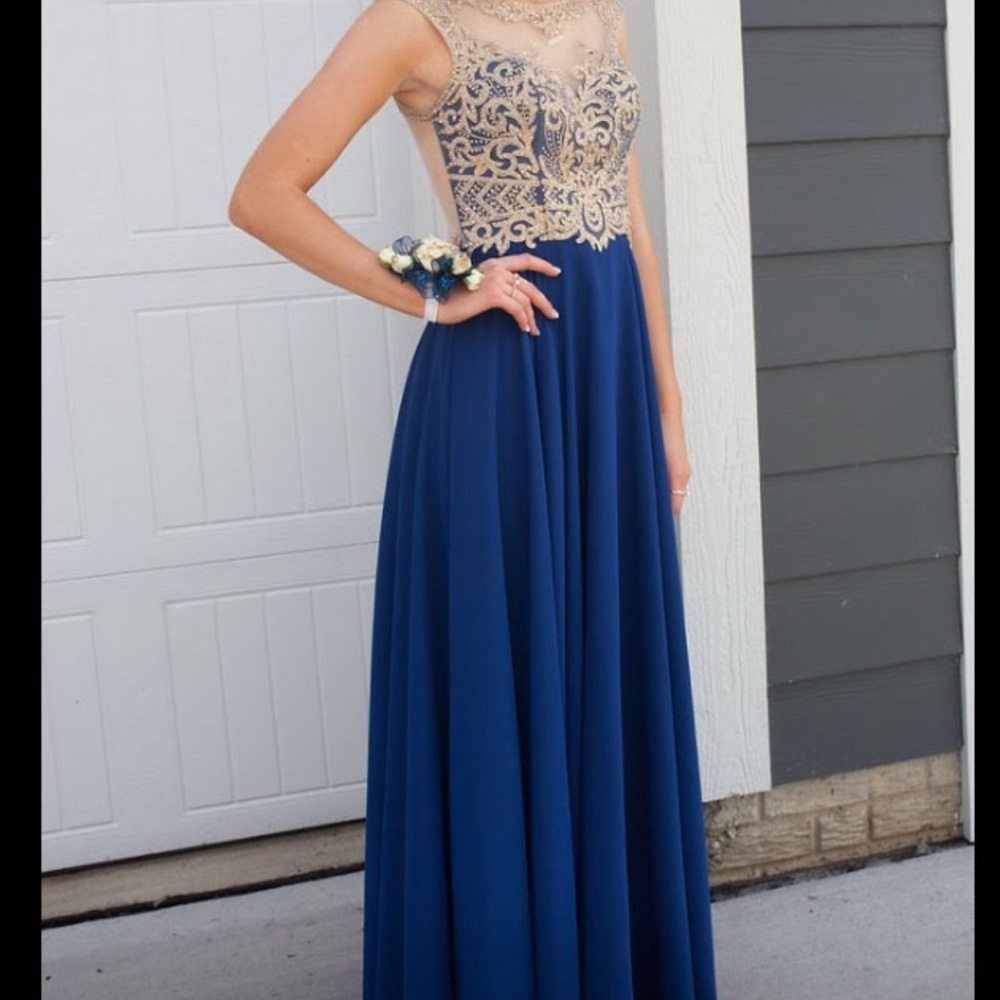 Gold and Tan Sequin Embellished Prom Gown